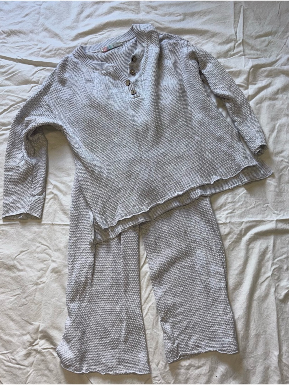 Free People Light Gray Waffle Knit Pajama Set